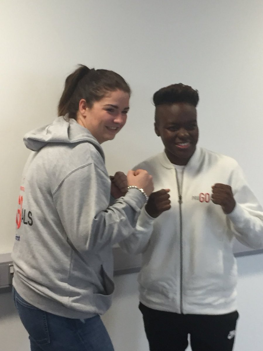 GLOVER1981's tweet image. Thank you @NicolaAdamsOBE for the photo today at the @PruGoals launch. Good luck in April 🥊