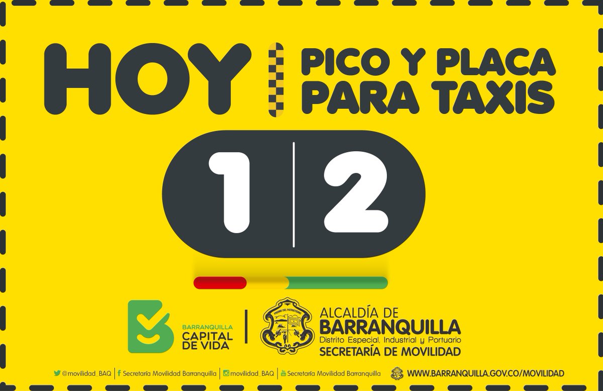 BeeColombia's tweet photo. Buenos días 30 de marzo #PicoyPlaca para taxis: 1y 2 en #Barranquilla. #TransitoBaq vía @TransitoBaq https://t.co/zimb3UAgOl