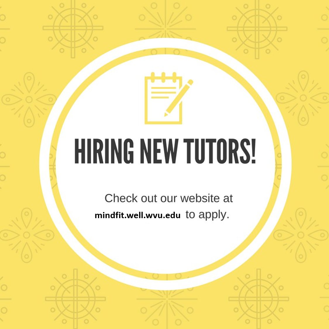 MindFitWVU's tweet photo. We are hiring tutors for Fall 2017.  Learn more &amp; apply at https://t.co/PhqRKFdrMR … https://t.co/o2lVFydv0A