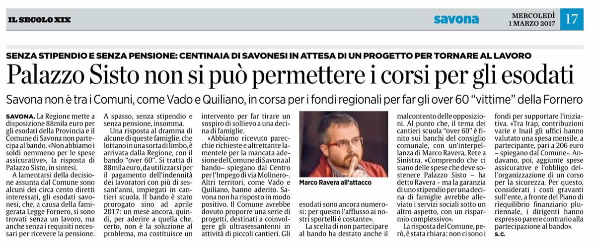 ReteaSinistraSv's tweet photo. #ReteaSinistra con @MarcoRavera1 a difesa degli #esodati vittime della #RiformaFornero

#lavoro #Fornero #Savona https://t.co/C37ZilX8Kw