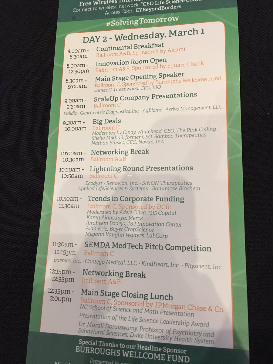 BigTop_RDU's tweet photo. Day 2 of @CEDNC's Life Science conference, where top of mind are challenges health & life science cos. face politically. #solvingtomorrow https://t.co/CGqkTLqdoJ