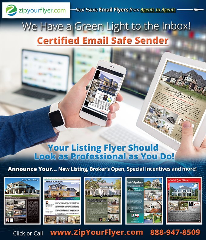 ZipYourFlyer's tweet photo. Zip Your Flyer is a Certified Email Safe Sender! #CertifiedSender #GreenLight #Inbox #EmailFlyers #ProfessionalMarketing #RealEstate #Eflyer https://t.co/Czz1bIb1gb