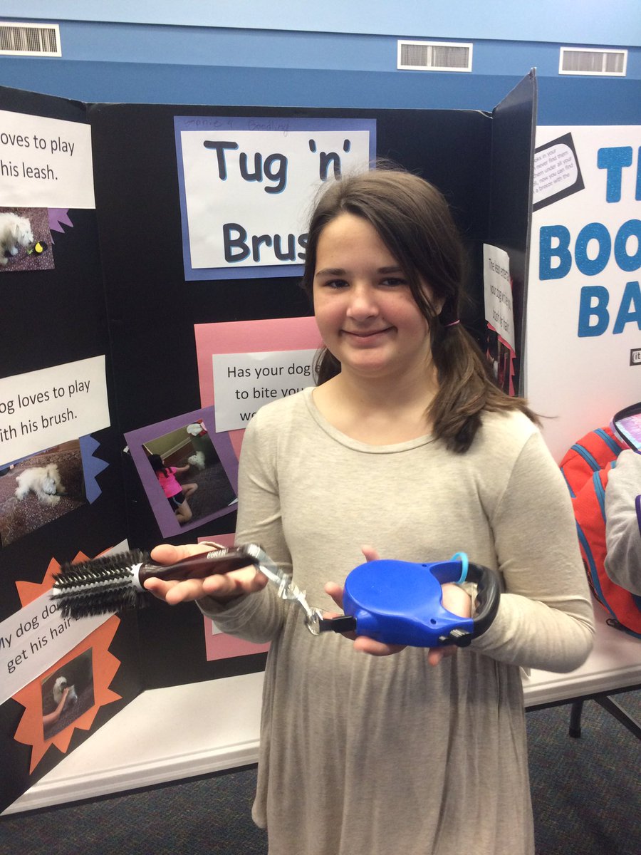 SharonH77892497's tweet photo. Invention Convention 2017. Sophie was proud of her Tug N Brush she created. https://t.co/u56tGT4szm