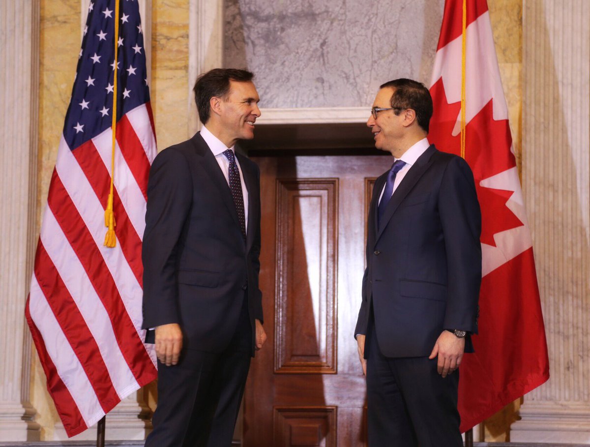 Bill_Morneau's tweet photo. In Washington today to meet with Treasury Secretary @stevenmnuchin1 to discuss helping middle class families on both sides of the border. https://t.co/tpsgW53BPN