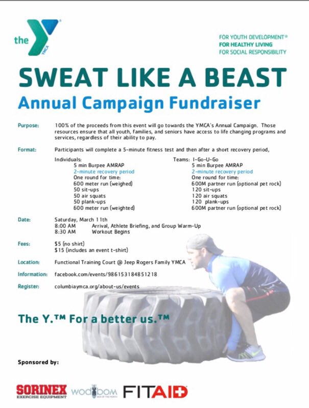 SteveBenjaminSC's tweet photo. Join @columbiaymca &amp; workout for the cause at 6 pm on Fri., March 10 "Lift for a Gift" &amp; Sat., March 11 "Sweat Like a Beast!" https://t.co/xq5dVJKRIG