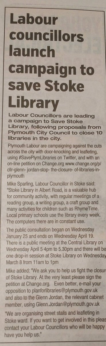 michaelsparling's tweet photo. Great to see our campaign to #SaveStokeLibrary is gaining so much support,but will @plymouthcc listen? #SavePlymLibraries RT @PlymouthLabour https://t.co/u7IRrnQDWi