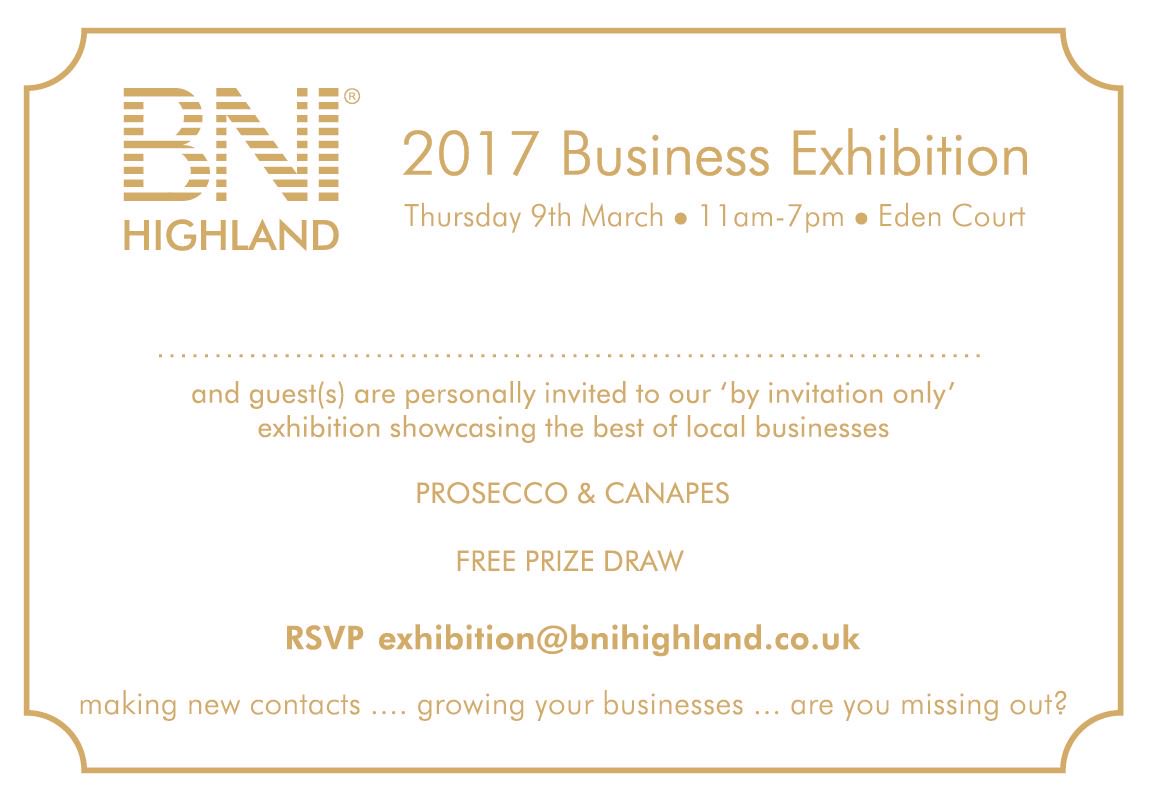 Love networking? Don't miss <a href="/BNIHighlands/">BNI Highlands</a>  Business Expo! 30+ exhibitors: @joadamsco @hmalcolmcity @mary_macf @HighlandBiomass <a href="/Bruce_PR/">BrucePublicRelations</a>