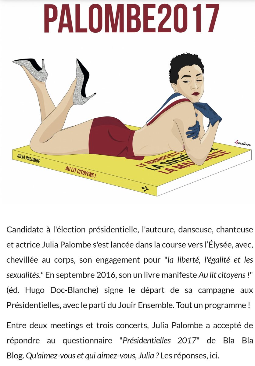 JuliaPalombe's tweet photo. #Palombe2017 Culture et politique. Interview en entier. Illustration @SecretsCoquines Merci #BlaBlaBlog 👉 https://t.co/4OGrgfffgd https://t.co/KzYRlpMqz7