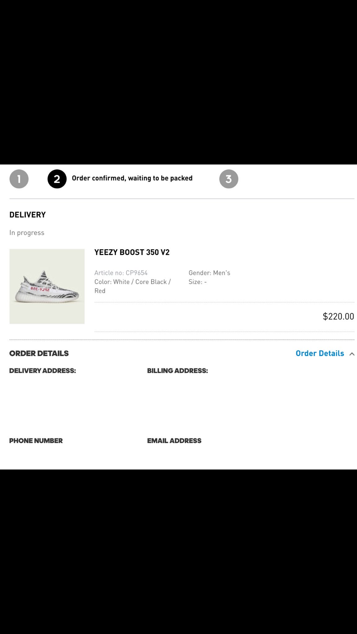 Adidas order confirmed top waiting to be packed