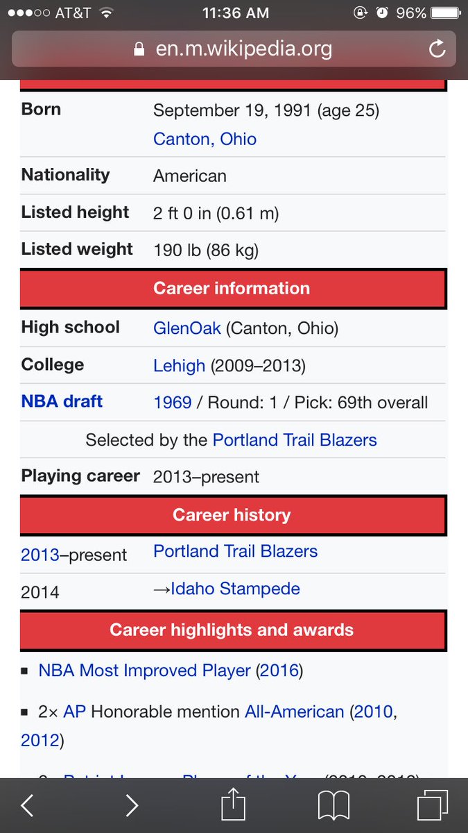 StanDadGundy's tweet photo. Someone's been messing with CJ McCollum's wiki page #nice https://t.co/MIPuEXM48b