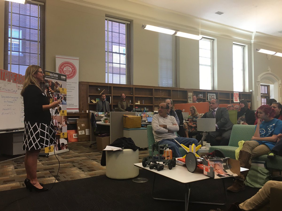 1MillionCupsABQ's tweet photo. Talking #Robotics &amp; #STEM education; kid-friendly design projects w/ Shelley from #BeGreaterThanAverage at @FatPipeABQ this morning #ABQ https://t.co/j8baiurooP