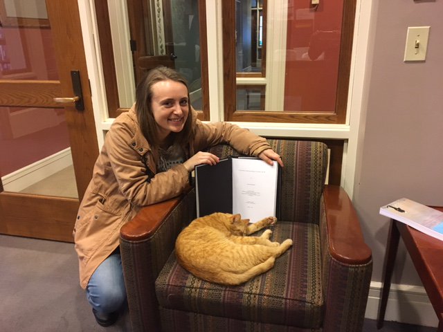 HistLit's tweet photo. Another thesis in and more reading for Remy! Congratulations, @meg_bernhard! #hlthesisday https://t.co/MXk1rPQ942