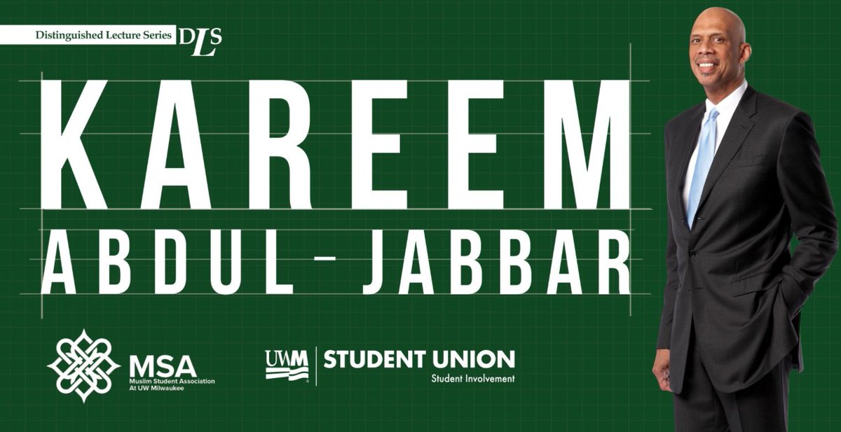 UWM's tweet photo. Want to see basketball legend &amp; political activist @kaj33 speak at @MkeTheatre tomorrow? Tickets still available: https://t.co/vSUJctQoS1 https://t.co/7rkUn3PhZU