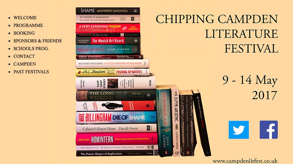 Book your tix on line. And give us a 👍 on #Facebook 🤣 THANK YOU
campdenlitfest.co.uk/type27a/2017-p…