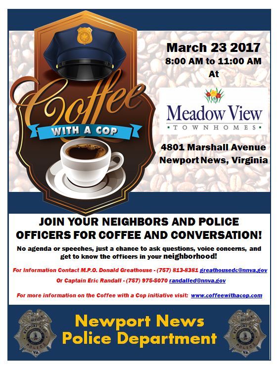 NewportNewsPD's tweet photo. You have two chances to have #CoffeeWithACop this month! Plan ahead because we would love to have you join us! (details on the flyers!) https://t.co/Nd0EPJGTH1
