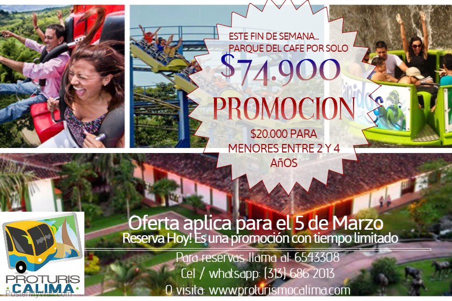 proturiscalima's tweet image. Solo durante este fin de semana... PARQUE DEL CAFE POR SOLO $74.900. Has tu reserva ya en el 654308 cel / whatsapp 313 6862013.