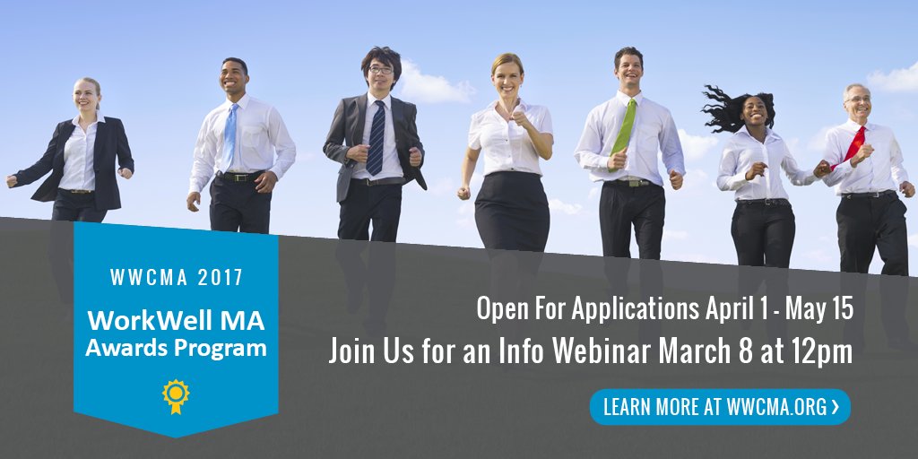 WorkWellMass's tweet photo. The #WWCMA #WorkWellMA Awards Program is opening soon. Learn more about it and how to apply at our webinar on 3/8: https://t.co/e8N1MY1PJI https://t.co/Jl2ISOK8dE