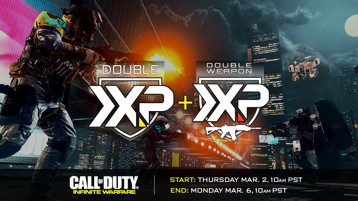 InfinityWard's tweet photo. Time to Prestige! 2XP and 2X Weapon XP will activate tomorrow for MP &amp; Zombies on Infinite Warfare! https://t.co/ii2e9oPjLS