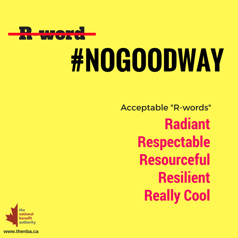 Supporting <a href="/SOOntario/">Special Olympics Ontario</a> <a href="/SpecialOCanada/">Special Olympics Canada</a> to eliminate the use of the R-word. Words matter. Let's use better ones. #NoGoodWay