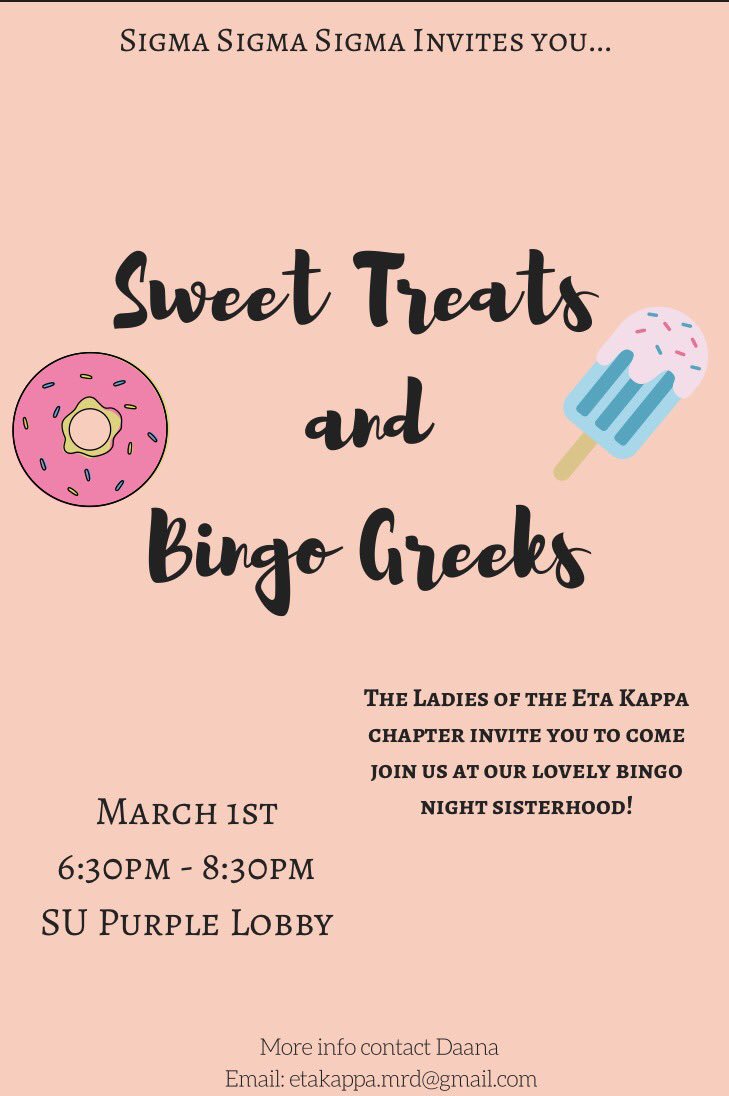 eta_kappa's tweet photo. TONIGHT!!!! Come join our ladies during our open sisterhood Bingo Night!! 💜 We can't wait to meet YOU! 😊 https://t.co/0iTBij2mA9