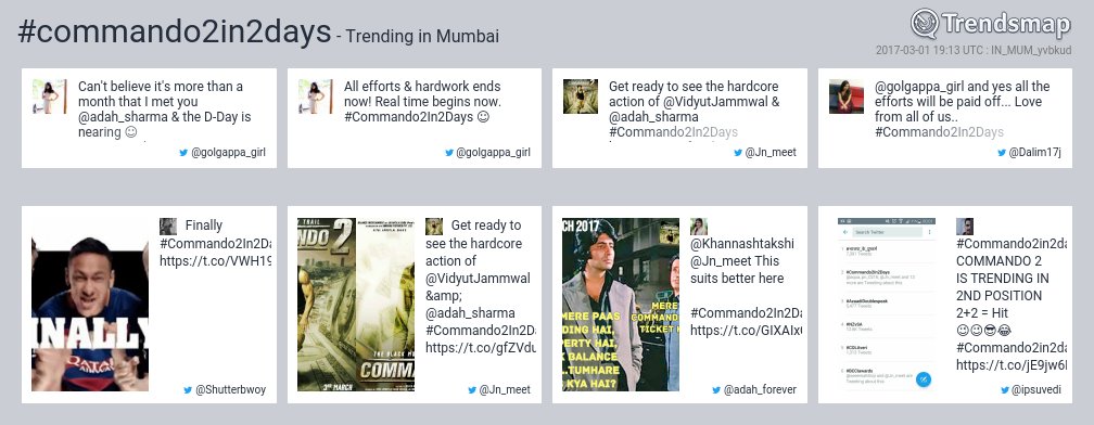 TrendsMumbai's tweet photo. #commando2in2days is now trending in #Mumbai

https://t.co/C0icxyrZJo https://t.co/wJeXt0JbTf
