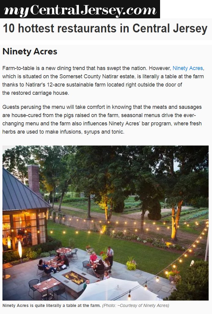TrishNugent's tweet photo. Hottest restaurants in Central Jersey? @Natirar1912's @Ninetyacres, of course. https://t.co/pNHSOBKjL5 #jersey #dining #foodtofork #client https://t.co/gp0Bwh2L14