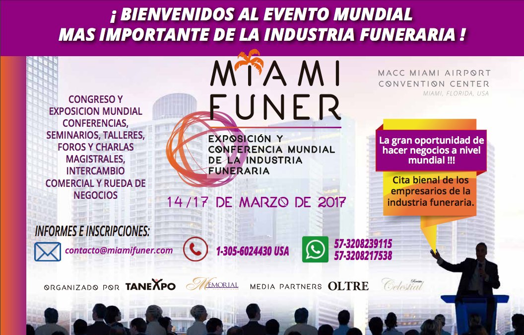 ExpoFunerariaM's tweet photo. El evento más grande de la Industria Funeraria a nivel mundial está a punto de ocurrir, ¿te lo vas a perder? #MiamiFuner #CuentaAtrasDia14 https://t.co/vJ6TvMXEvP
