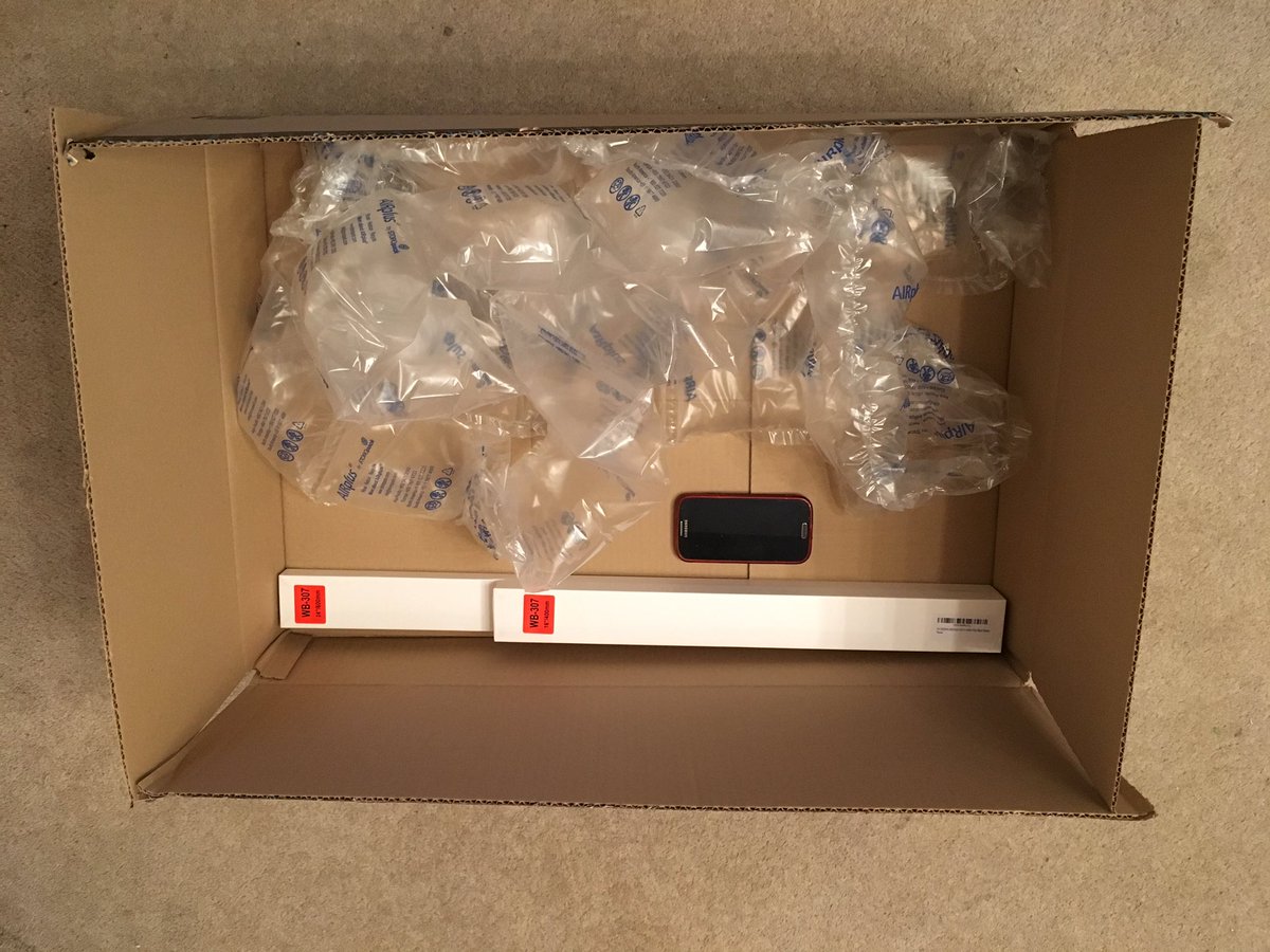 beeso74's tweet photo. Thank you @AmazonUK for the wasteful packaging! Windscreen wipers in a box the size of a house (mobile used for comparison) #amazonpacking https://t.co/0zt5AqGj77
