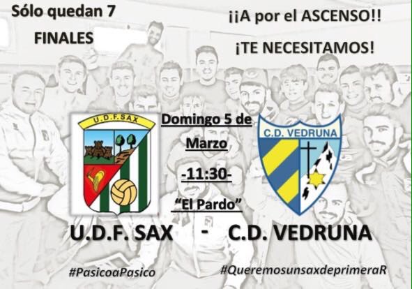 Te gusta el Fútbol?No puedes perderte este partido dónde el @futbolsax necesita tu apoyo.
#QueremosunSaxdeprimerar
¡¡¡ENTRADA GRATUITA!!