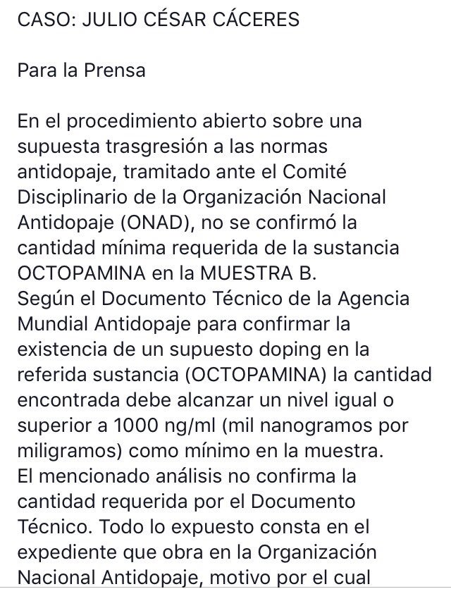 marcortizpy's tweet photo. Comunicado de Prensa de @elemperador5 Julio César Cáceres 
#TemaDoping #Guarani @LuisEnriquePy @GriteloF @LaUnionAM800 https://t.co/gnatwUiY6A