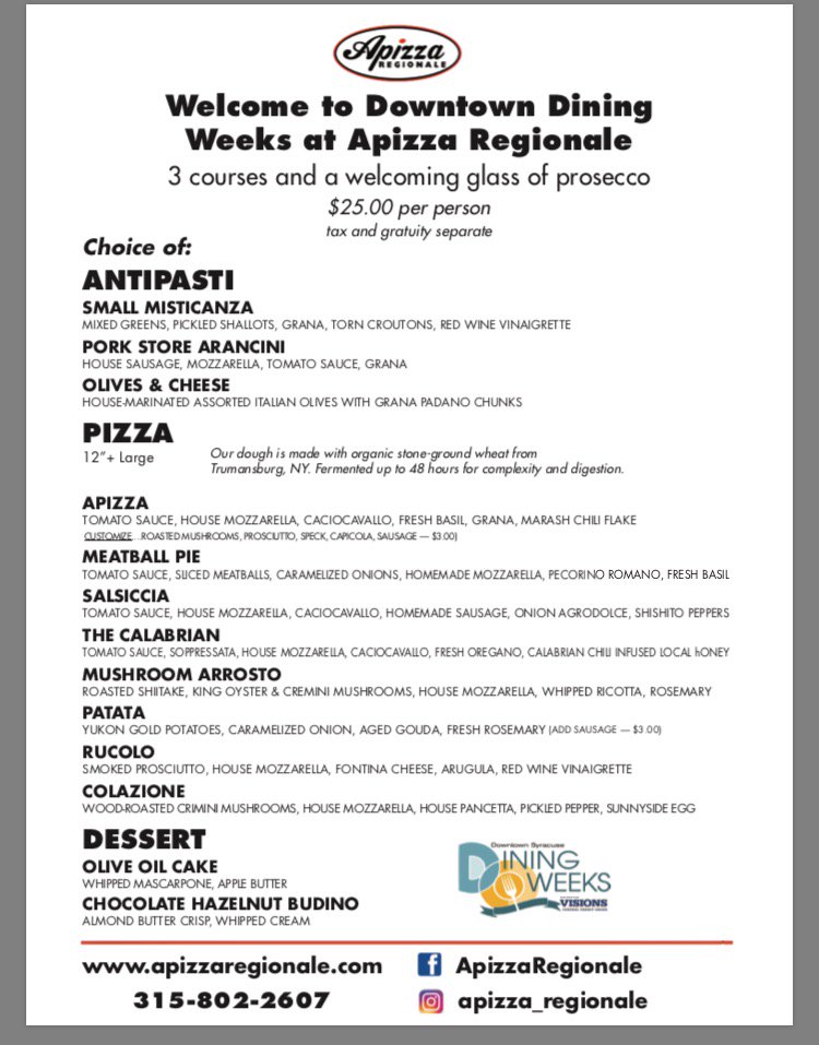 ApizzaRegionale's tweet photo. @downtownSYR asked if we wanted to continue #diningweek2017 until Sunday 3/5 and we couldn't say no! #ApizzaRegionale #eatlocal #cnyeats https://t.co/YiiSCZP7rW