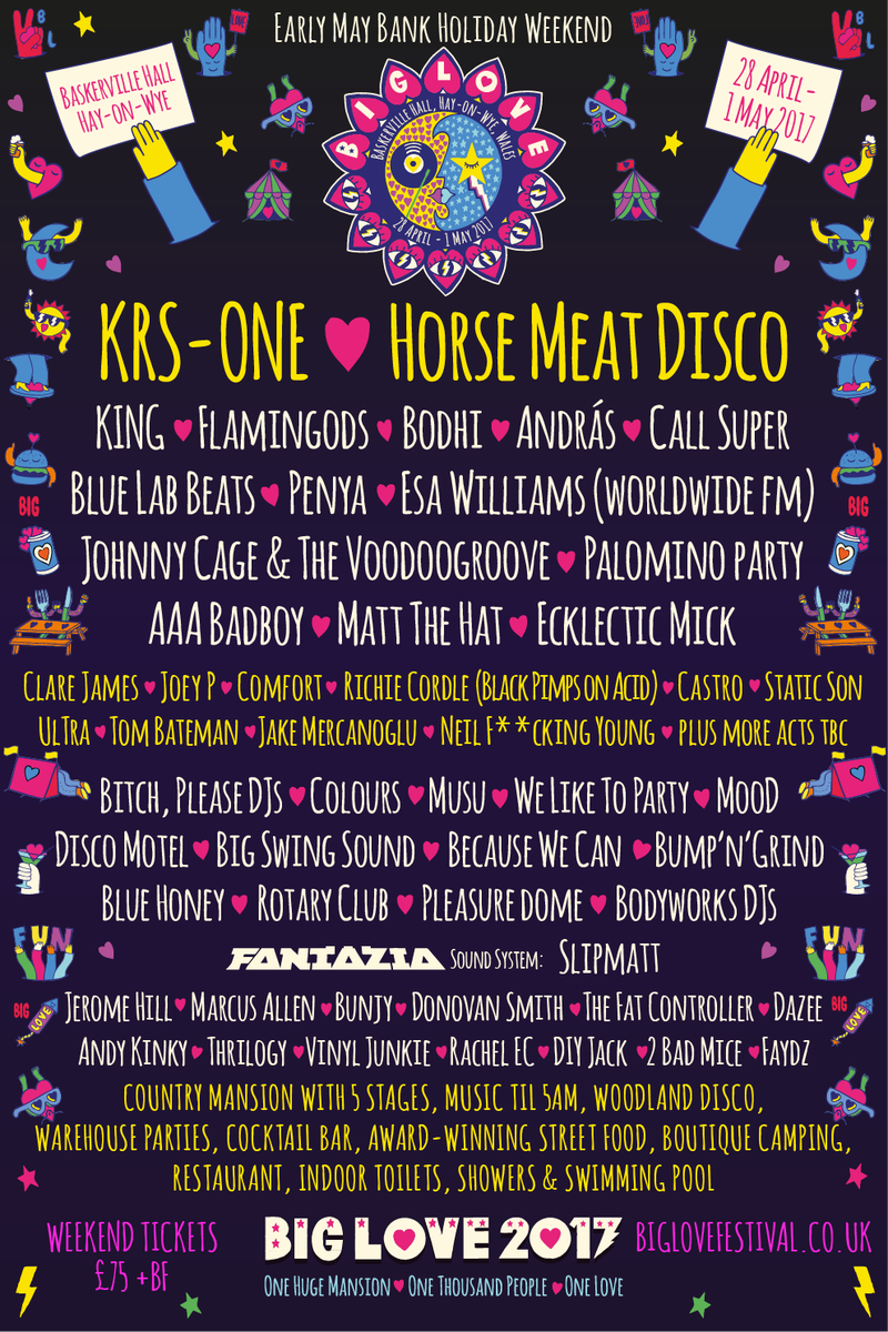 Finally we can release the Big Love 2017 main line up - topping the bill is rap legend KRS-One, with Grammy winning KING, Horse Meat Disco +