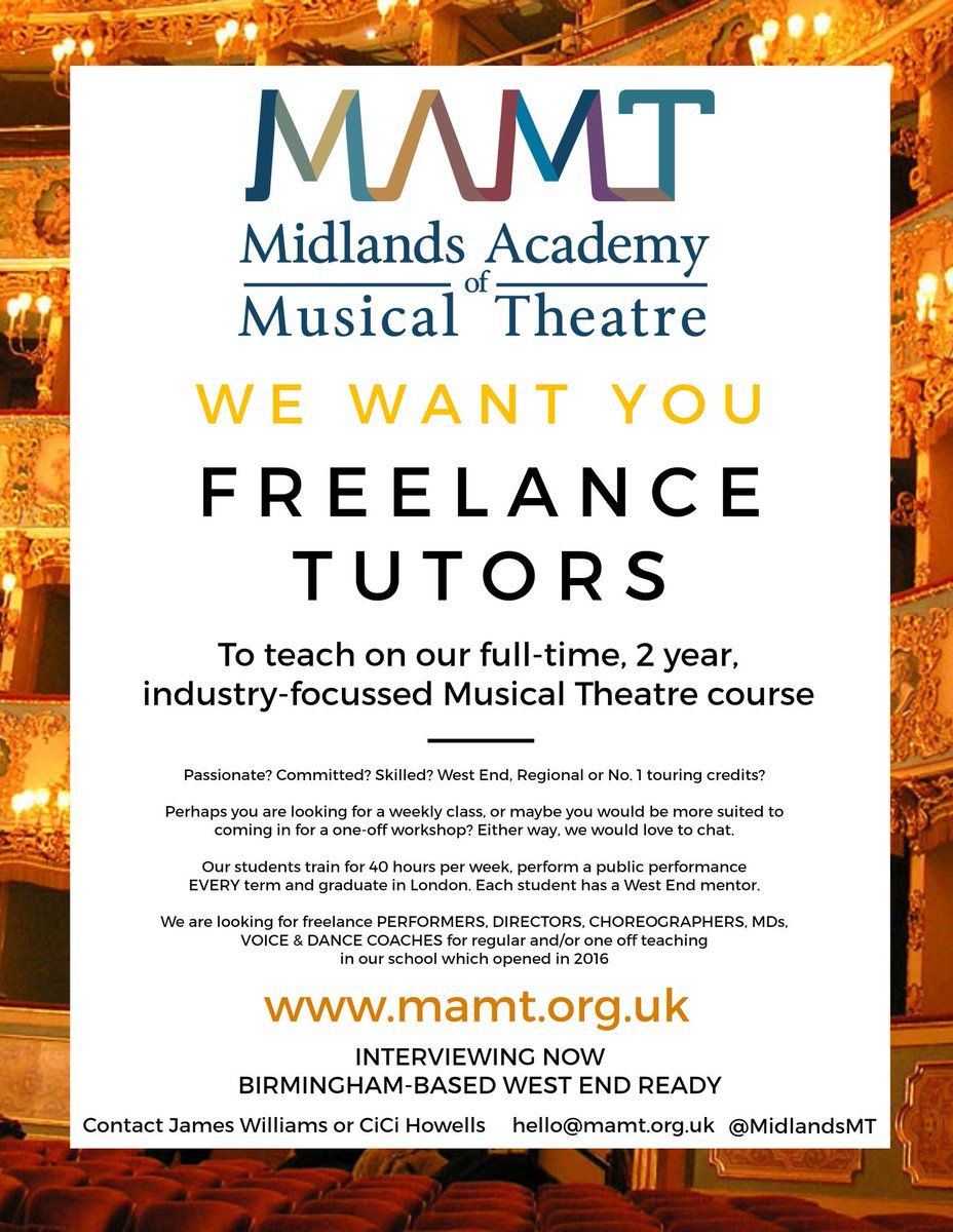 MidlandsMT's tweet photo. We're hiring... who fancies a coffee or cocktail? #interviewingnow for regular, occasional & one-off teaching work. Please retweet! 🎭🎦🎟️🎙️🎵🎹 https://t.co/1kXjqUhi8Q