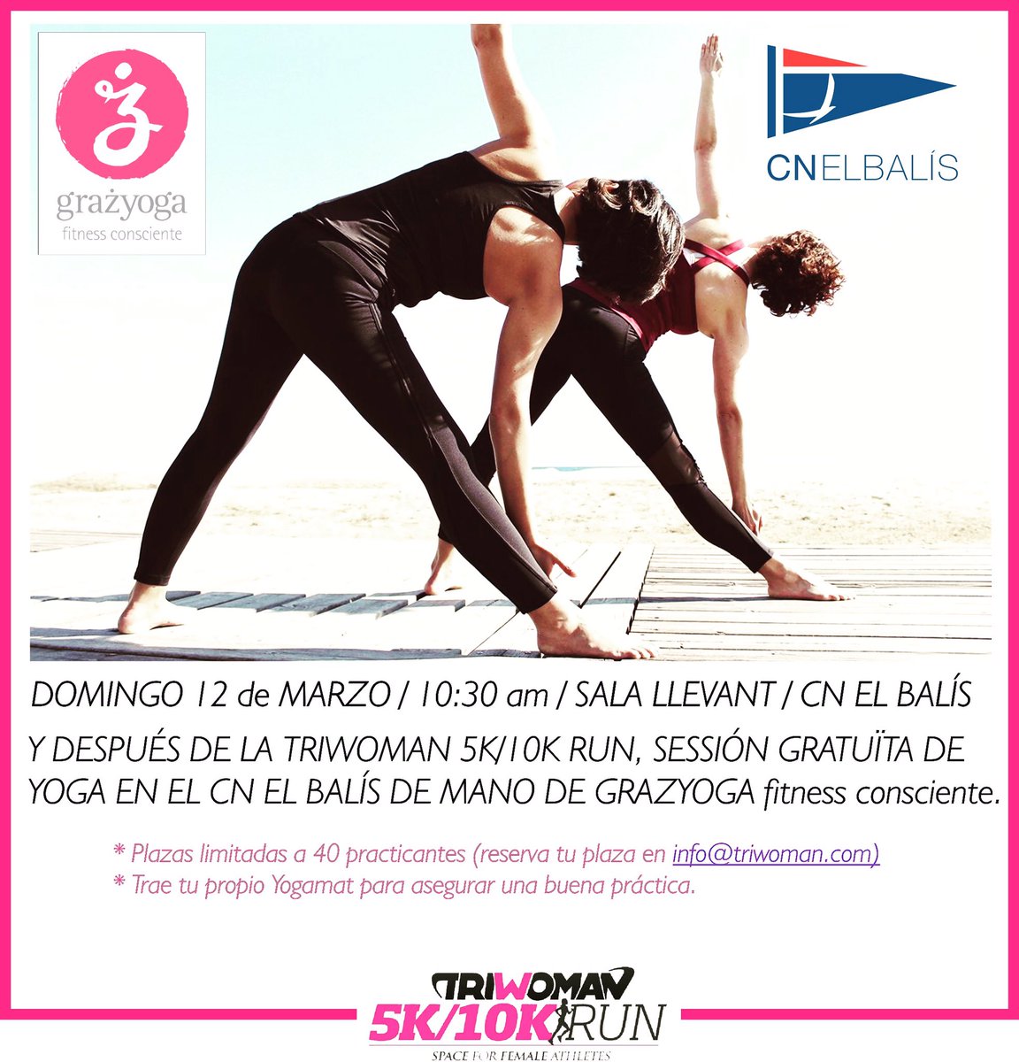 Yoga en el Triwoman 5k/10k Run de la mano de <a href="/grazyoga/">grazyoga</a> en el <a href="/cnelbalis/">Club Nàutic El Balís</a>