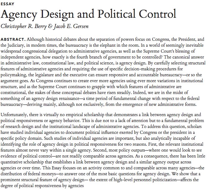 YaleLJournal's tweet photo. Essay: Christopher Berry &amp; Jacob Gersen (@thefoodlawlab) link agency design with political responsiveness.
https://t.co/6qvuQPcGlw https://t.co/CXjaTIt1Vp