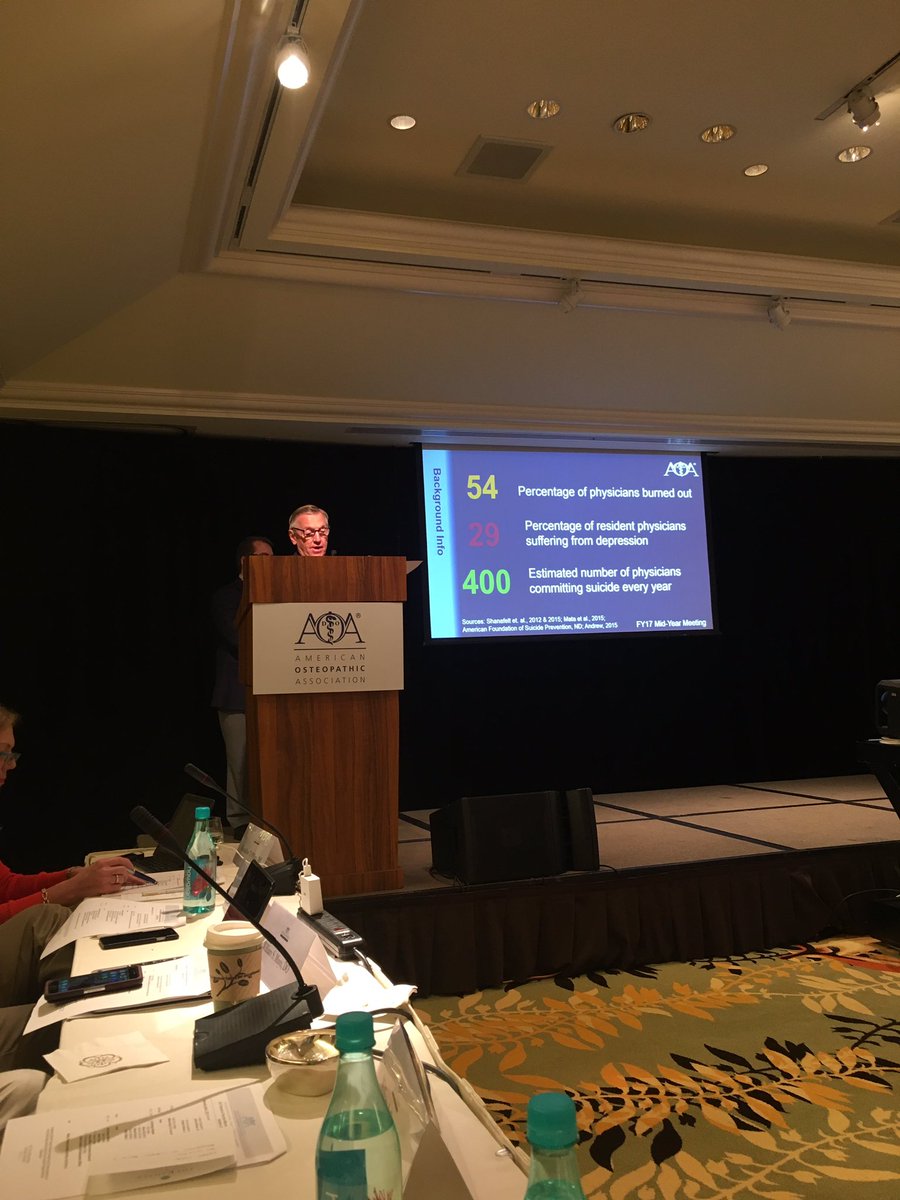 LastaARB's tweet photo. @JohnBecherDO Discusses Physician Wellness Task Force Report to the @AOAforDOs BOT - burnout, depression, SI https://t.co/kLQLRAtHgD