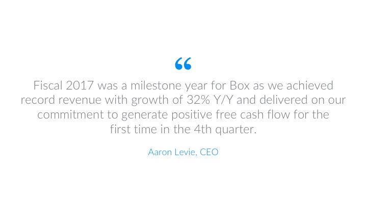 BoxIncIR's tweet photo. $BOX reports record revenue for Fiscal Year 2017, up 32% Y/Y, and record cash flow from operations: https://t.co/4z7HUJICAp https://t.co/YTyMXadXKF