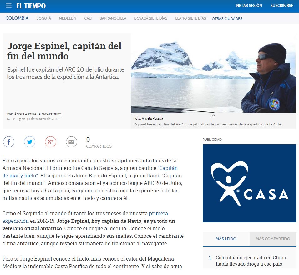 Vía <a href="/ELTIEMPO/">EL TIEMPO</a>: "Jorge Espinel, capitán del fin del mundo". goo.gl/C12mre
