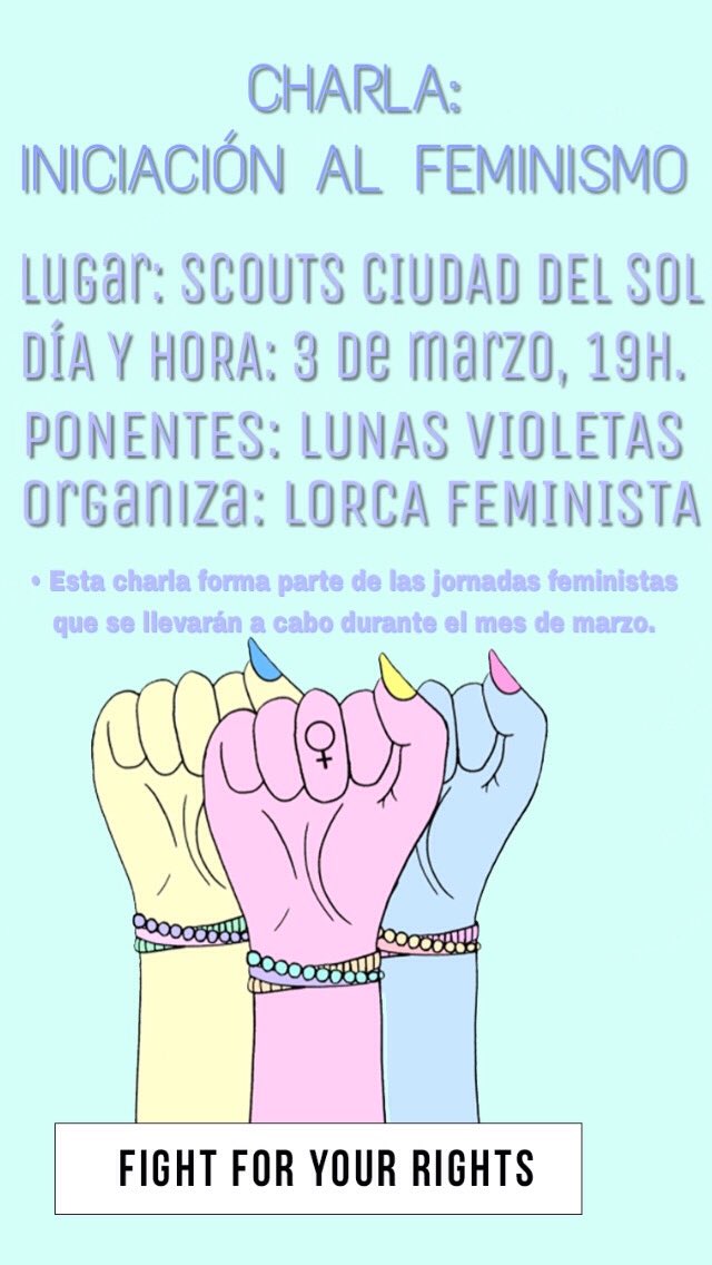 LorcaFeminista's tweet photo. CHARLA SOBRE INICIACIÓN AL FEMINISMO. APOYA Y DIFUNDE, ¡OS ESPERAMOS! https://t.co/MEOncBHBlZ