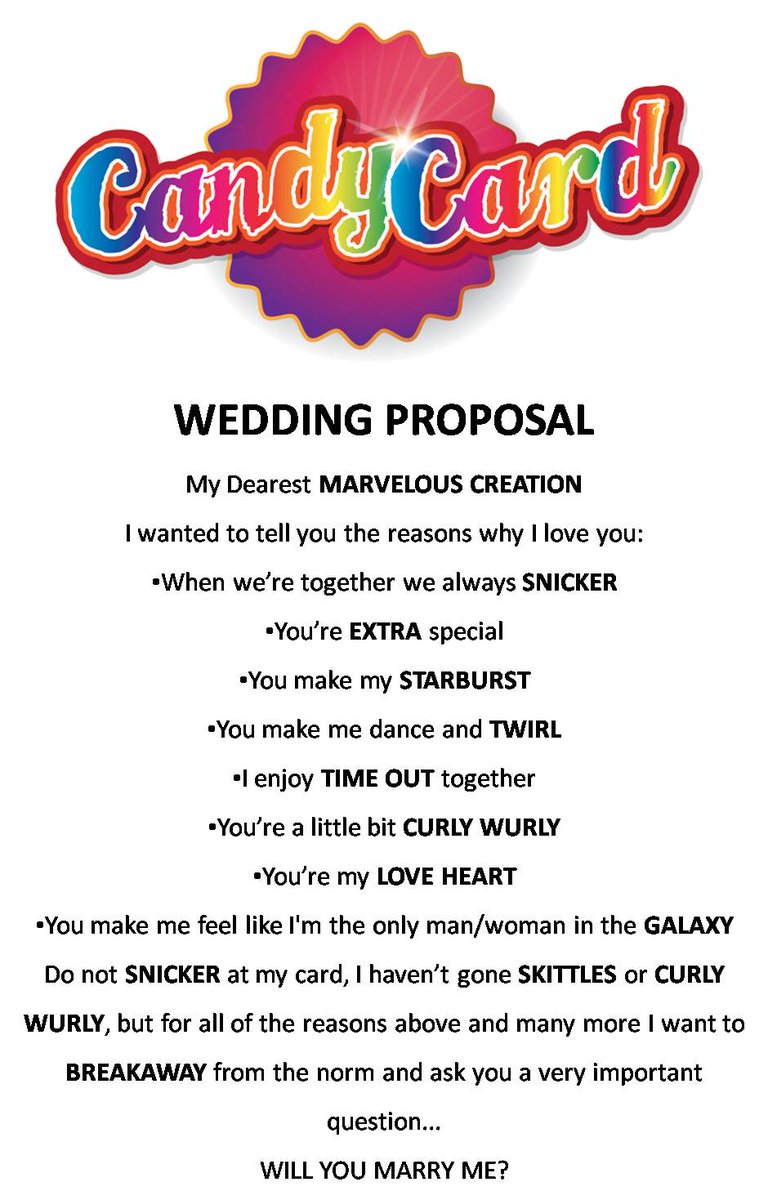 candycarduk1's tweet photo. Proposal ideas...use a candy card to ask that big special question #weddinghour @WeddingHour see the text &amp; an example of one of our cards https://t.co/q6vhhSgVhZ