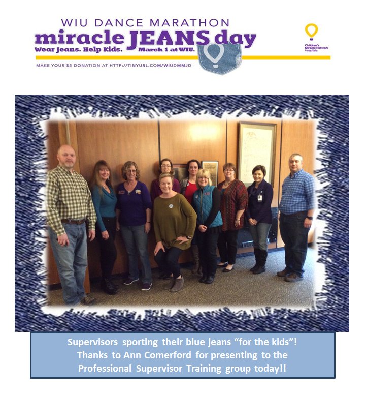 WIU_HR's tweet photo. Even during supervisor training, we are wearin' our blue jeans for the kids! #wiumjd #wiumiraclejeansday https://t.co/blQSW9Egem