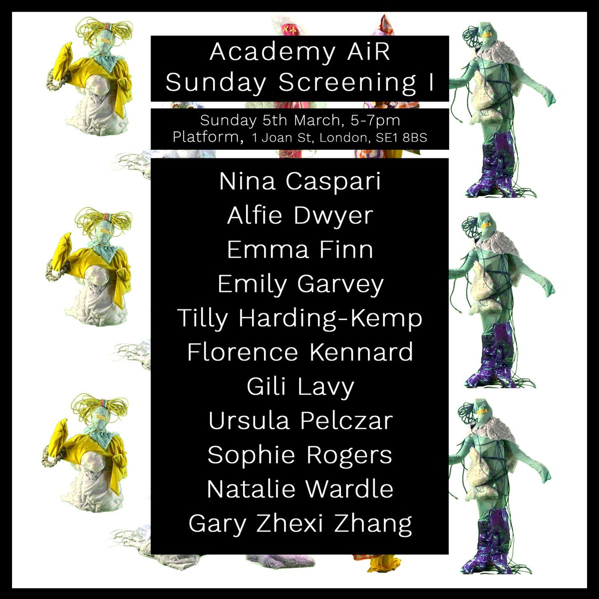 Check out the selected artists from our recent open call. Their videos will be screening free for Sunday 5th March at <a href="/PlatformSthwrk/">Platform Southwark</a> 5-7pm