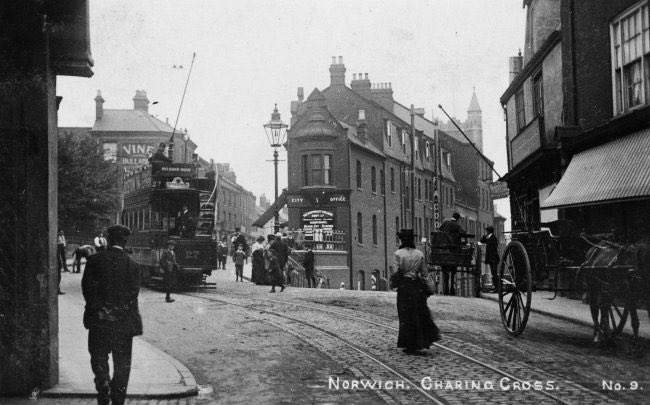 NorwichNow's tweet image. Trams &amp;amp; hats! Nice pic of the @NorwichLanes back in the day...