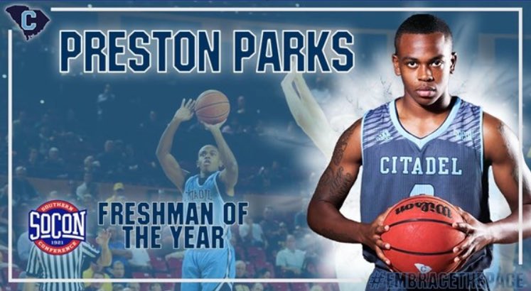 JamieShaw5's tweet photo. Congrats to Preston Parks who was named @SoConSports Freshman of the Year for Citadel #Top80Alum https://t.co/3KUSLQucOB