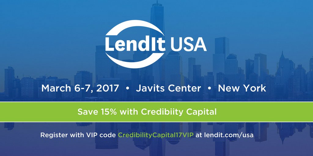 credibilitycap's tweet photo. @Lendit is less than a week away! Use our VIP code CredibilityCapital17VIP to get 15% off registration! #Booth367 https://t.co/DeXtkWV2fP