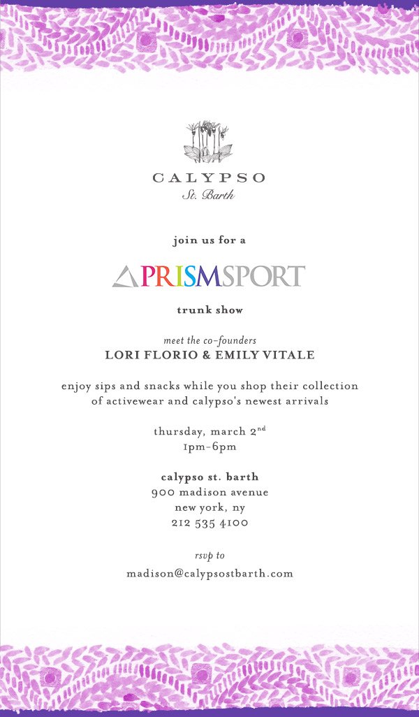 CalypsoStBarth's tweet photo. Stop by our Madison Avenue boutique tomorrow for a #Prismsport trunk show! Meet the designers and shop their collection of activewear! https://t.co/vYxYcWIQYr