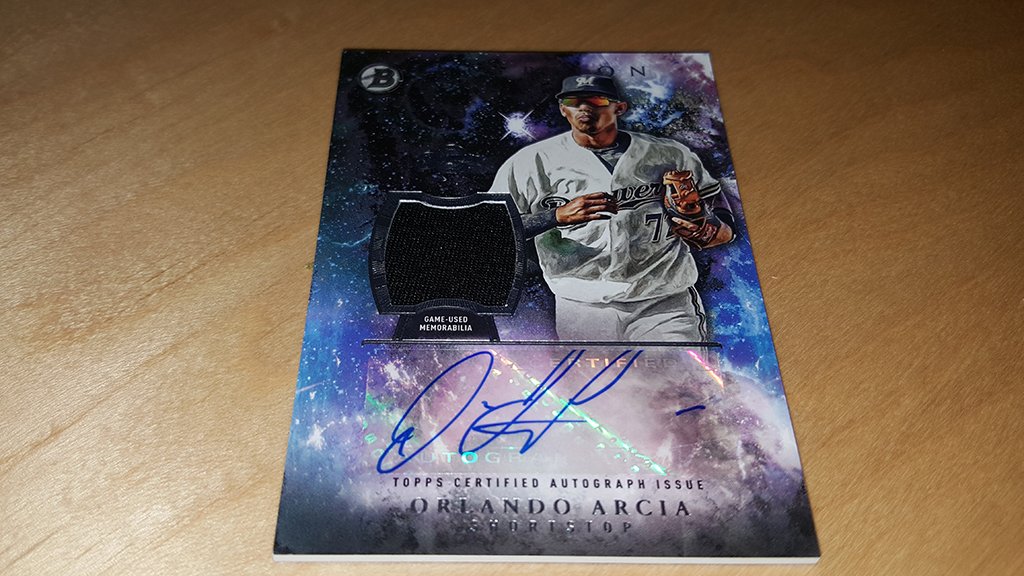 MLB's tweet photo. #30Clubs30Days heads to @Brewers camp. RT to win this fresh Orlando Arcia card. #MLBCards https://t.co/S4dda7QhoG
