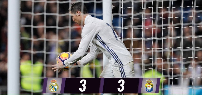 _RMTweet's tweet photo. FULL TIME:

Real Madrid 3-3 Las Palmas.

⚽ 8'   - @isco_alarcon
⚽ 87' - @Cristiano (pen)
⚽ 89' - @Cristiano

#RMTweet #HalaMadrid https://t.co/qncBOm5W82