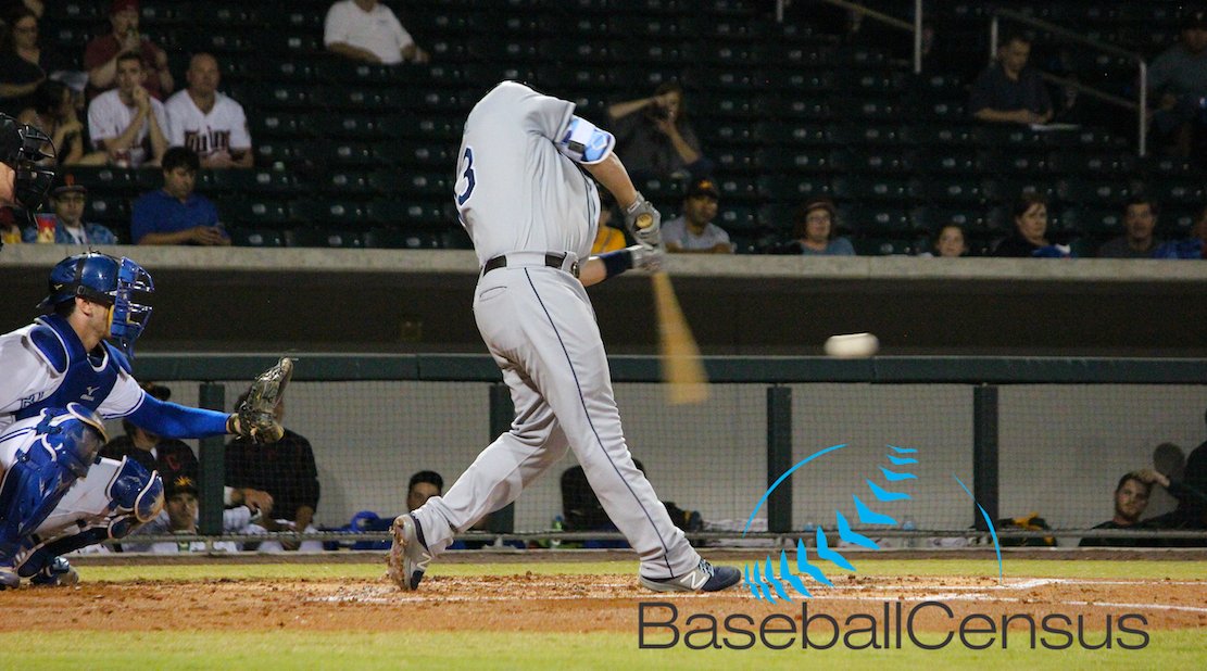 MinorLeagueBSB's tweet photo. #Rays catcher Nick Ciuffo swinging at a pitch during the @MLBazFallLeague in October, 2016 #RaysUp https://t.co/EzGmPSwhgg