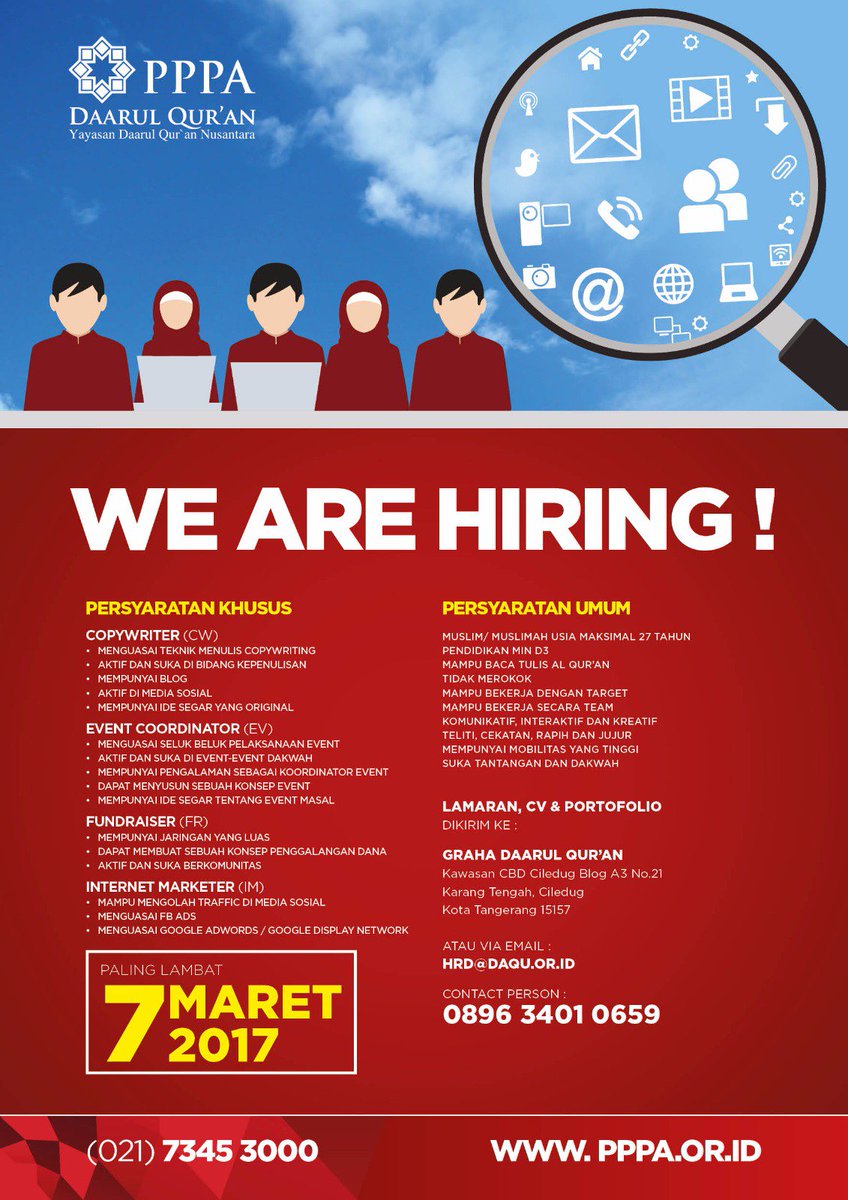 Daarul_Quran's tweet photo. OPEN RECRUITMENT
Segera daftarkan diri anda untuk menempati beberapa bagian strategis Berikut.
Click Here
https://t.co/Z4ZD20V031
#DaQu #OR https://t.co/cogylRLuGY